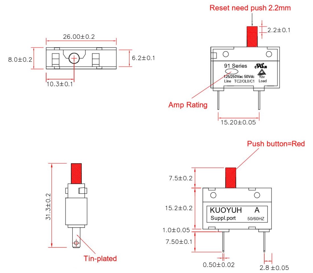 Kuoyuh 91 series 0.5A-10A thermal overload circuit breaker for vacuum cleaner dyson4