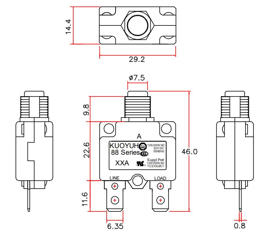 Kuoyuh 88 series Mini Miniature Overload Protector 4A 5A 8A 10A 12A 15A 20A 27A Electrical automatic Circuit Breaker4