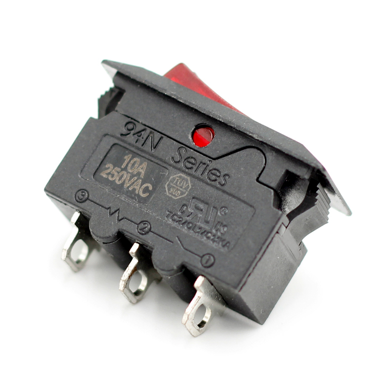 Manual 15A Red Light Black Housing Overload Protection Rocker Switch Snap In Kuoyuh 94N Series Circuit Breaker