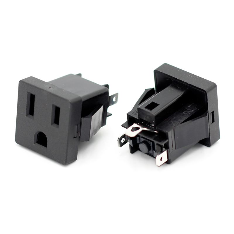 USA standard 15A 125V AC Panel mounted IEC black power socket American 3 prong socket for power strip