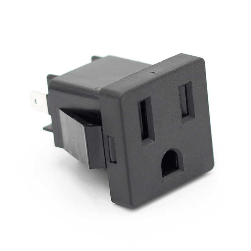 USA standard 15A 125V AC Panel mounted IEC black power socket American 3 prong socket for power strip3