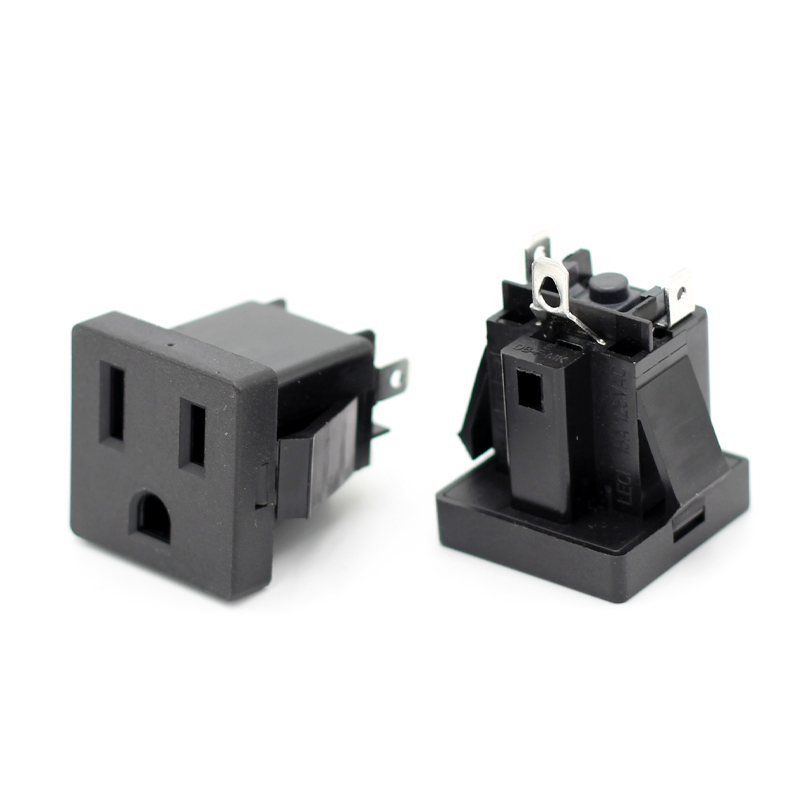 USA standard 15A 125V AC Panel mounted IEC black power socket American 3 prong socket for power strip