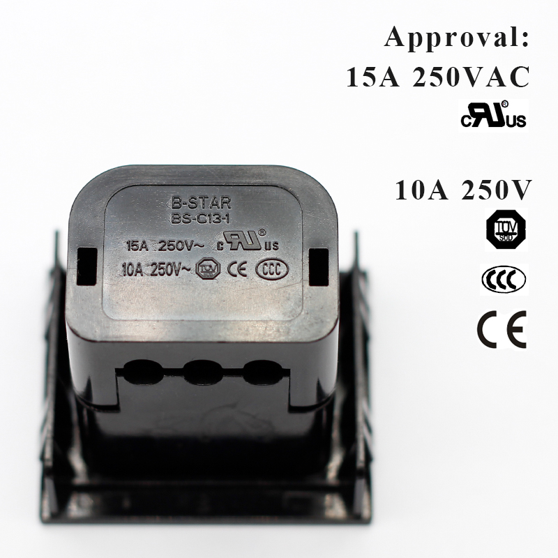 15A 10A IEC 320 C13 panel mount female connector locking Snap in power socket for PDU2