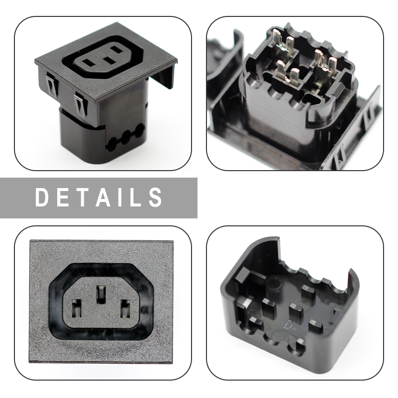 15A 10A IEC 320 C13 panel mount female connector locking Snap in power socket for PDU4