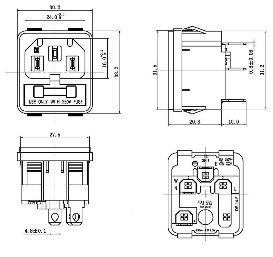 AC 250V 10A Panel Mount snap in IEC 320 C14 Inlet Socket With Fuse Holder4