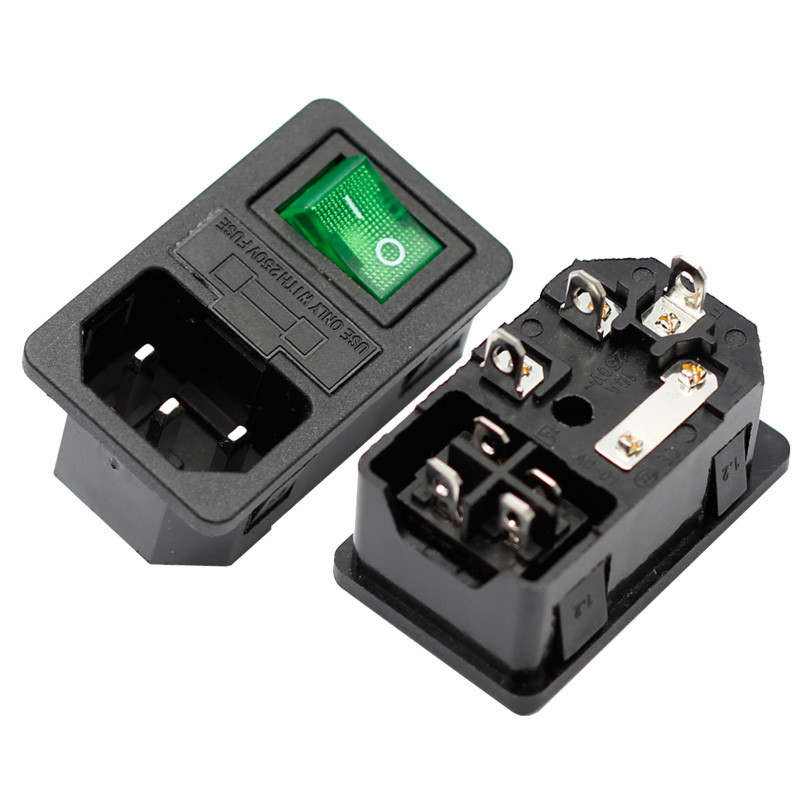 ICE320 C14 AC Power Socket with illuminated Rocker switch and fuse holder 10A 250V 3PIN electrical power socket with panel mount