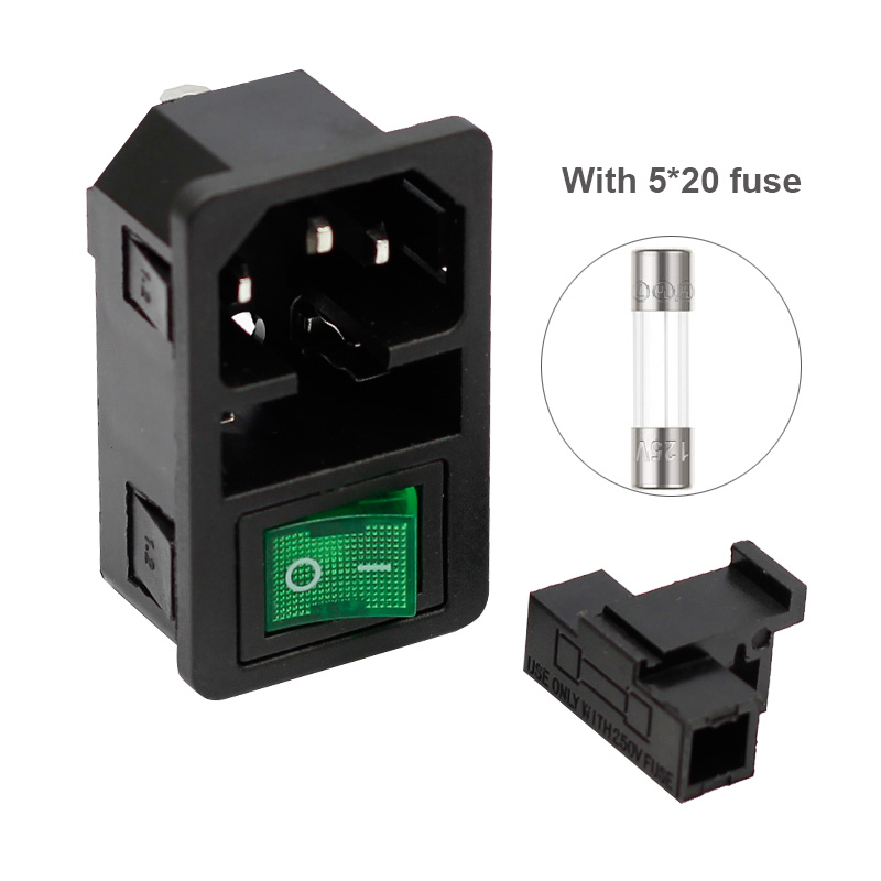 ICE320 C14 AC Power Socket with illuminated Rocker switch and fuse holder 10A 250V 3PIN electrical power socket with panel mount3