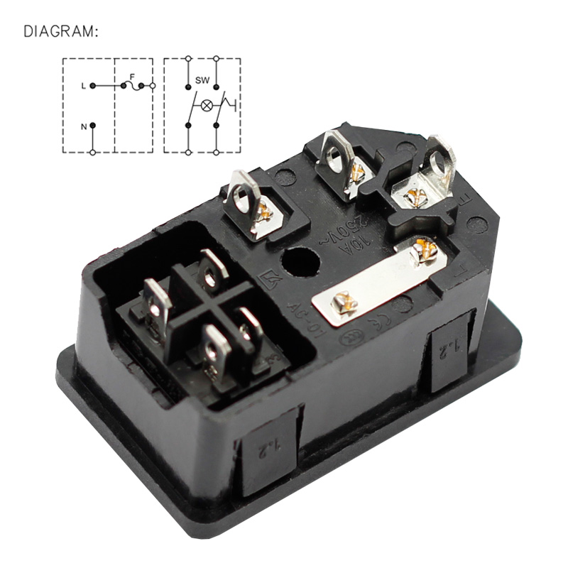 ICE320 C14 AC Power Socket with illuminated Rocker switch and fuse holder 10A 250V 3PIN electrical power socket with panel mount4