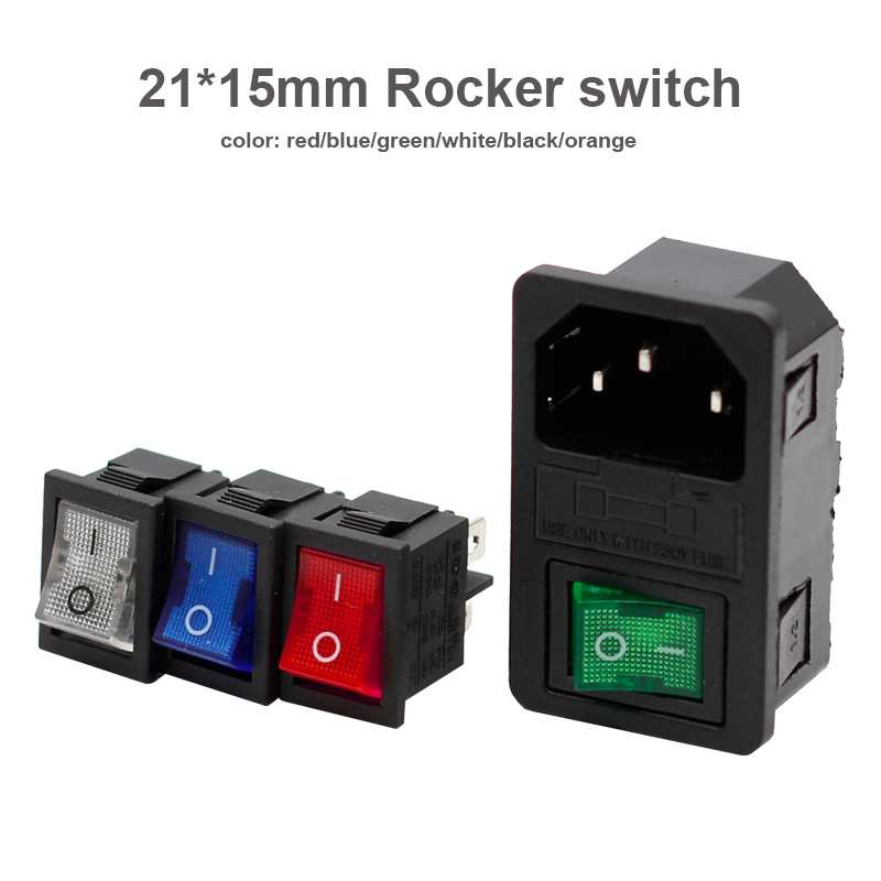 ICE320 C14 AC Power Socket with illuminated Rocker switch and fuse holder 10A 250V 3PIN electrical power socket with panel mount5