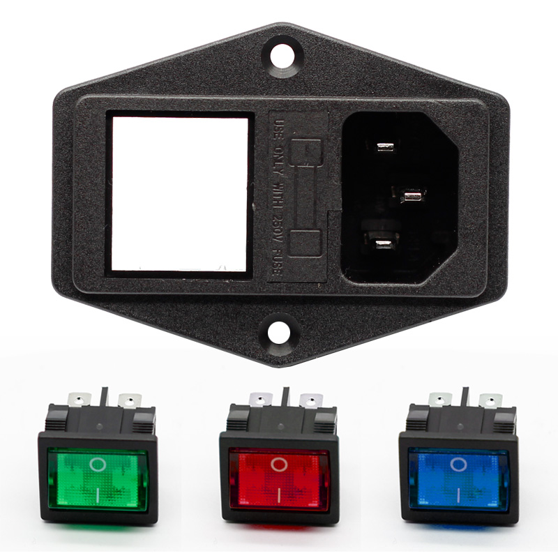 IEC320 C14 electrical switches fuse socket outlet with red lamp rocker switch 10A fuse holder socket male connector4