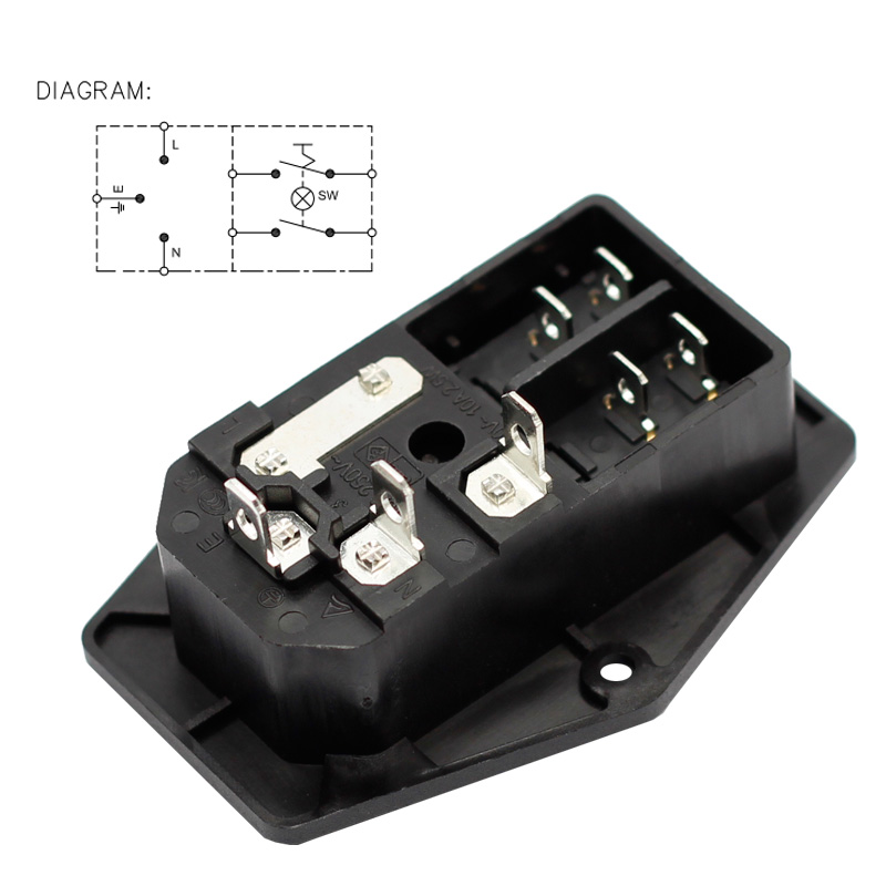 IEC320 C14 electrical switches fuse socket outlet with red lamp rocker switch 10A fuse holder socket male connector3