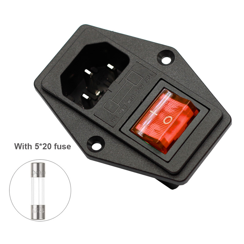 IEC320 C14 electrical switches fuse socket outlet with red lamp rocker switch 10A fuse holder socket male connector2
