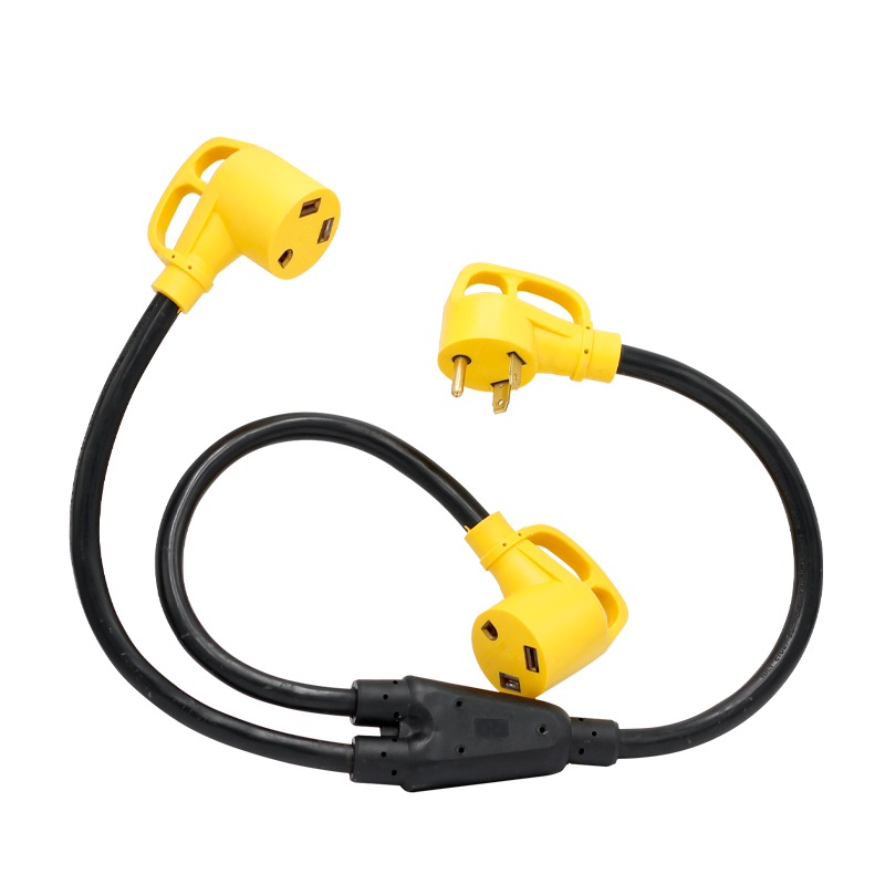 Heavy Duty 30 Amp RV/EV Extension Cord with 1 split to 2 Adapter 10 AWG USA Power Cord Extension Cable