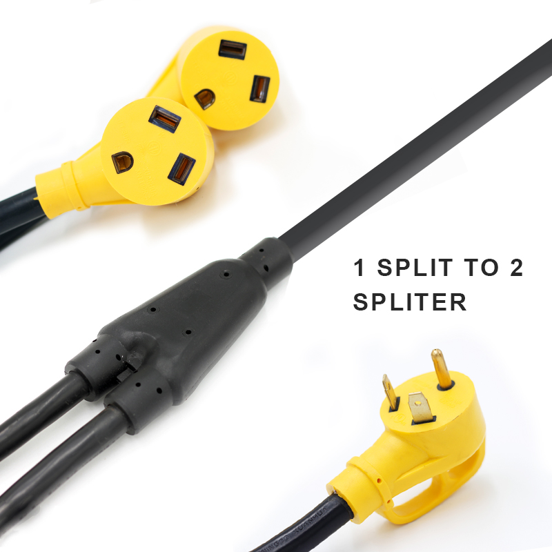 Heavy Duty 30 Amp RV/EV Extension Cord with 1 split to 2 Adapter 10 AWG USA Power Cord Extension Cable3