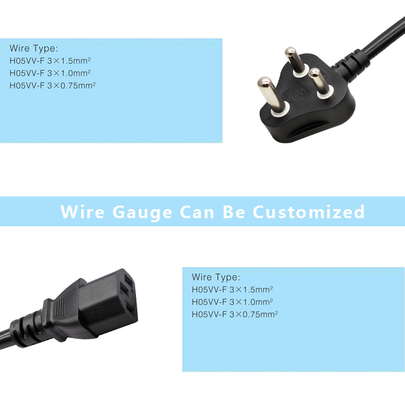 Large South African Power Cords 3 round pin Indian Sri Lanka South Africa split to 5 IEC C13 ac power cord cable extension3