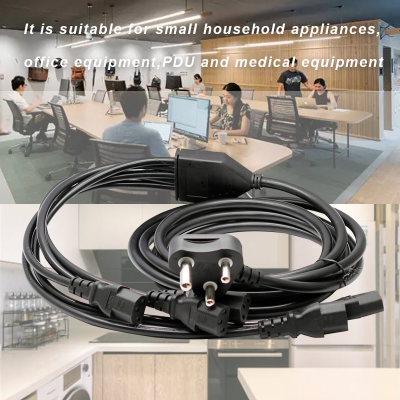Large South African Power Cords 3 round pin Indian Sri Lanka South Africa split to 5 IEC C13 ac power cord cable extension5