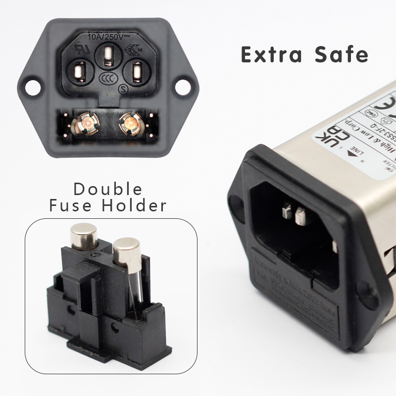Fast-on Terminal Power Entry Module Filters 6A EMI Double Fuse Holder Power Filter With IEC C14 Power Socket4