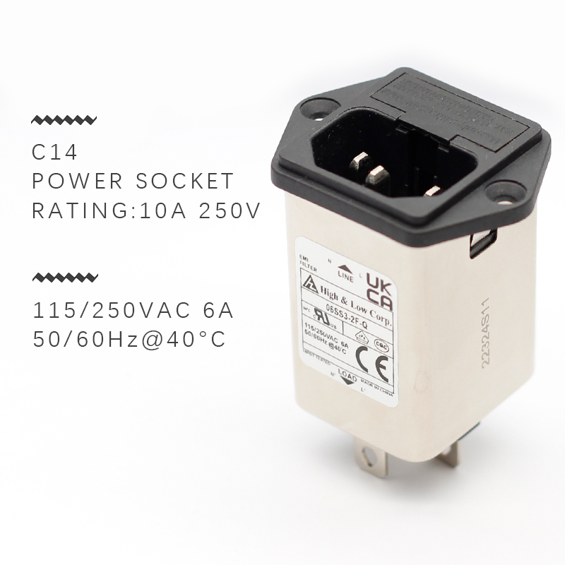 Fast-on Terminal Power Entry Module Filters 6A EMI Double Fuse Holder Power Filter With IEC C14 Power Socket