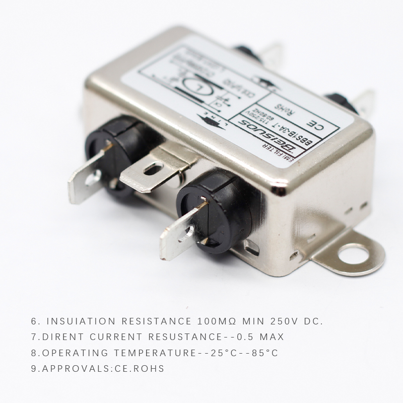 3A 250V 50Hz fast on tab connection single phase EMI filters3