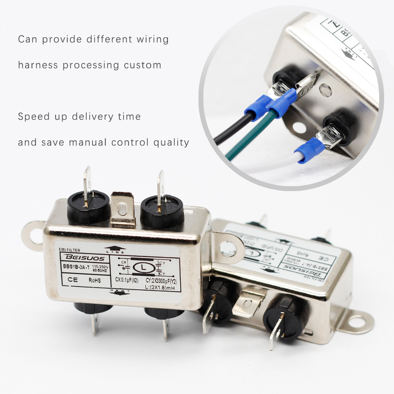 3A 250V 50Hz fast on tab connection single phase EMI filters5