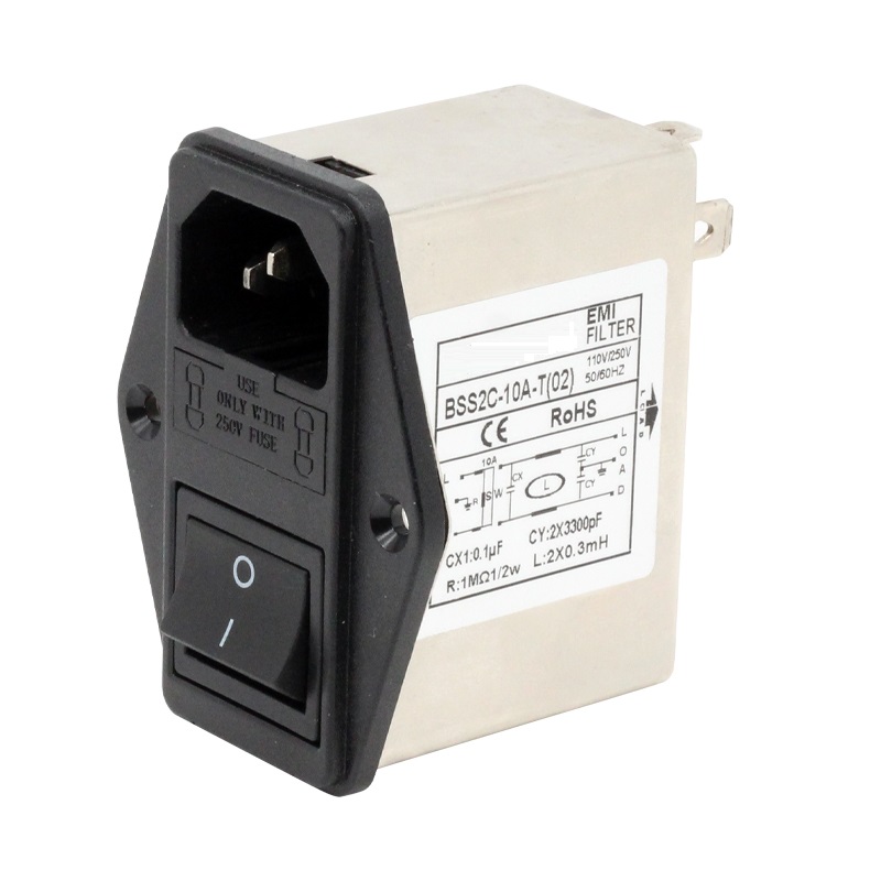 Power entry Module double IEC 320 C14 AC socket EMI EMC noise filter with boat switch with double fuse holder