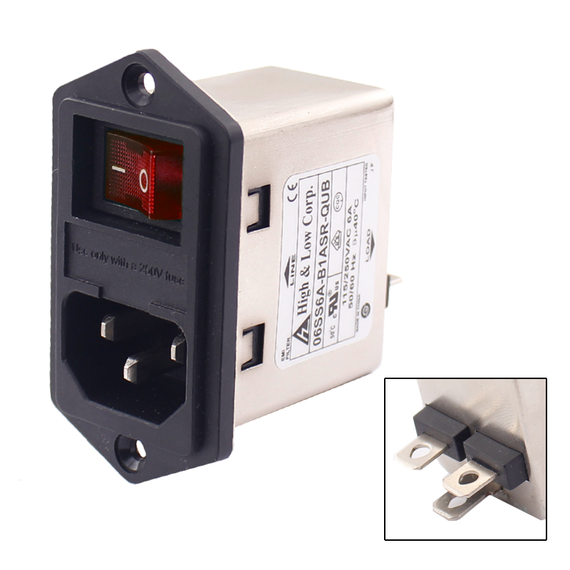 6A Power inlet module C14 EMI filter screw mounted 2 fuses noise filter for industrial application4