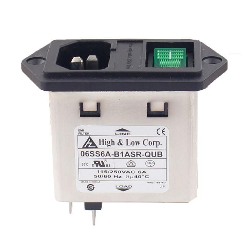 IEC Power inlet module C14 EMI filter screw mounted 2 fuses with green illuminated rocker switch3