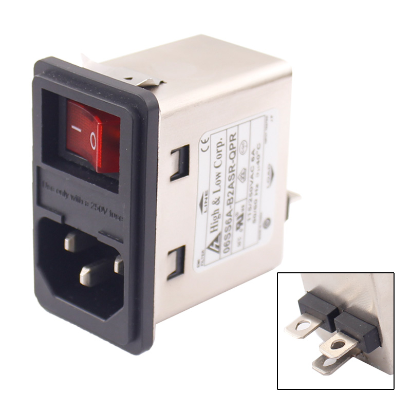 Snap in version double fuse EMI filter IEC 320 C14 socket filter with rocker switch mini size3
