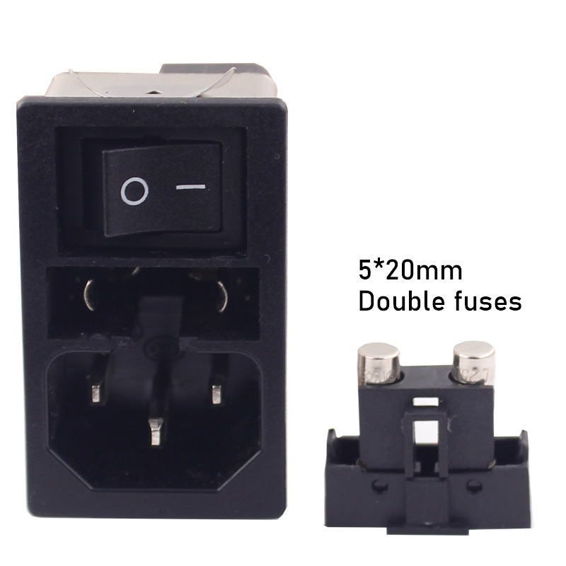 Power entry Module double IEC 320 C14 AC socket EMI EMC noise filter with boat switch with double fuse holder4