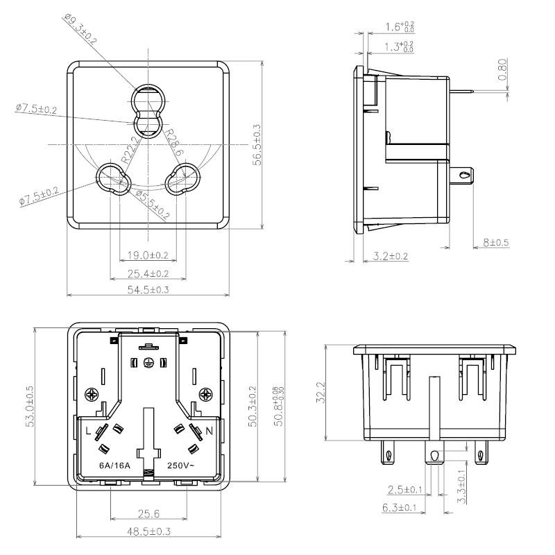 Desktop Big/Small South African power socket Snap In aluminium Electrical flip cable cubby socket2