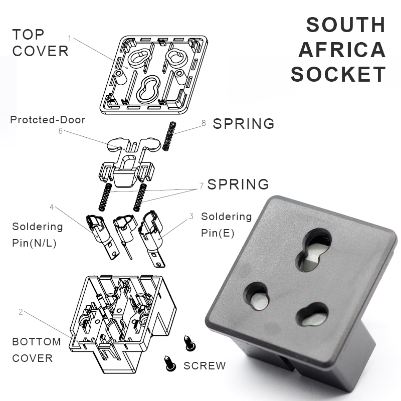 Desktop Big/Small South African power socket Snap In aluminium Electrical flip cable cubby socket