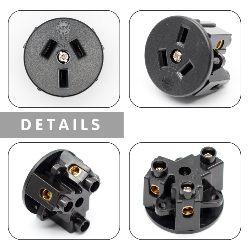 Australia Outdoor Screw In Industry Power Socket 15A 250V New Zealand AU Desktop Power Outlet Black4