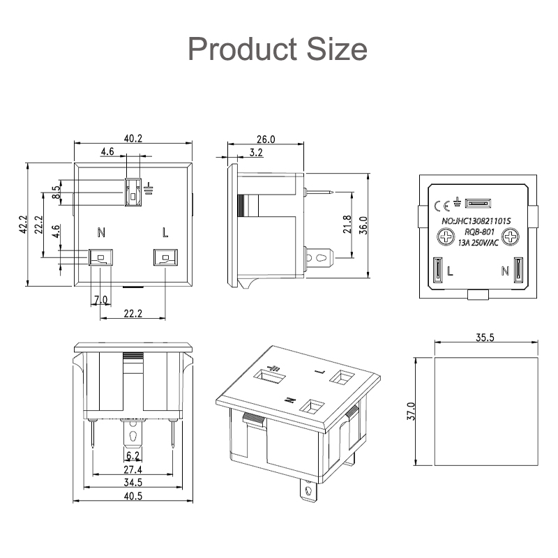 13A British Standard Cabinet Socket small British three hole PDU card type power socket