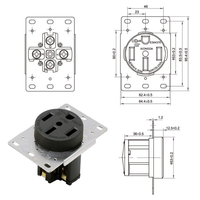 50A NEMA 14-50R RV and Electric Vehicles Range Receptacle Outlet2