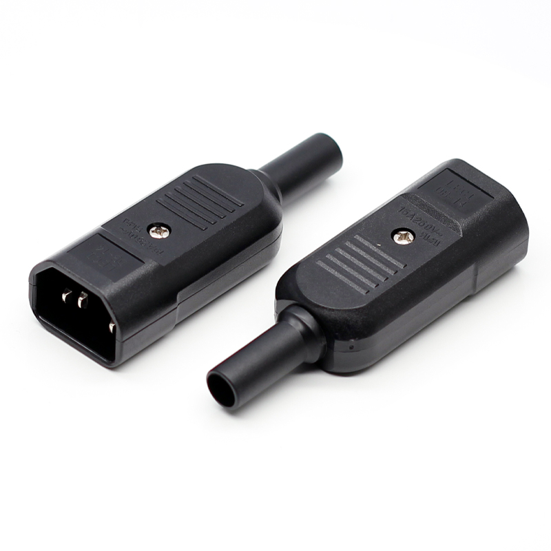 AC250V 10A 3 Pins Terminals Panel Mount IEC C14 Male + C13 Female Inline Adapter Plug Power Socket Connectors