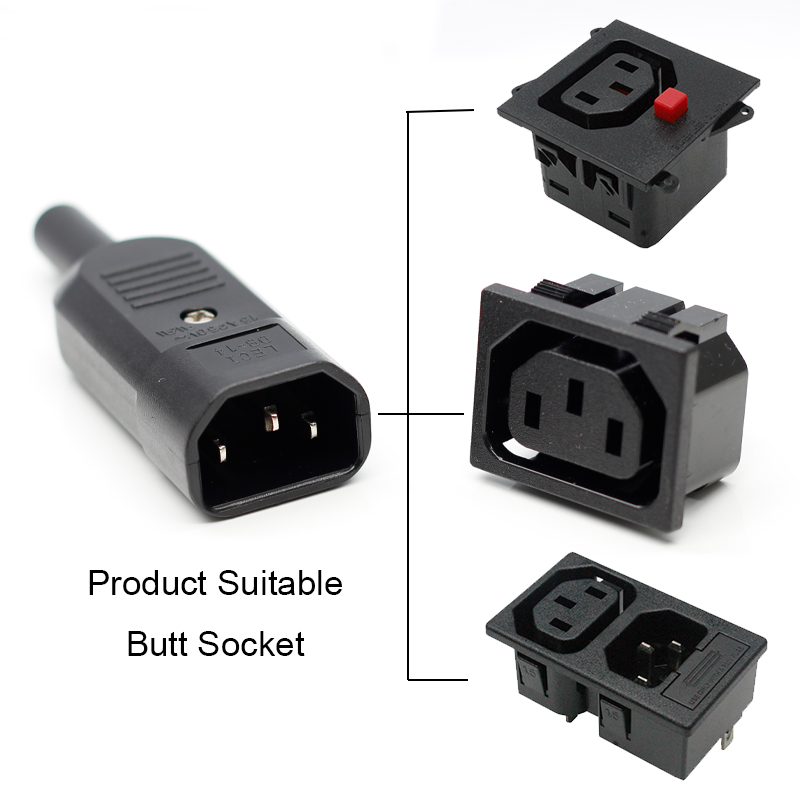 AC250V 10A 3 Pins Terminals Panel Mount IEC C14 Male + C13 Female Inline Adapter Plug Power Socket Connectors5