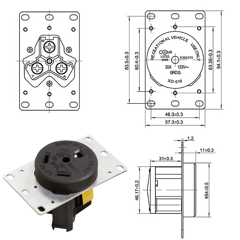 NEMA 5-30R American three hole RV 30A 125V industrial socket