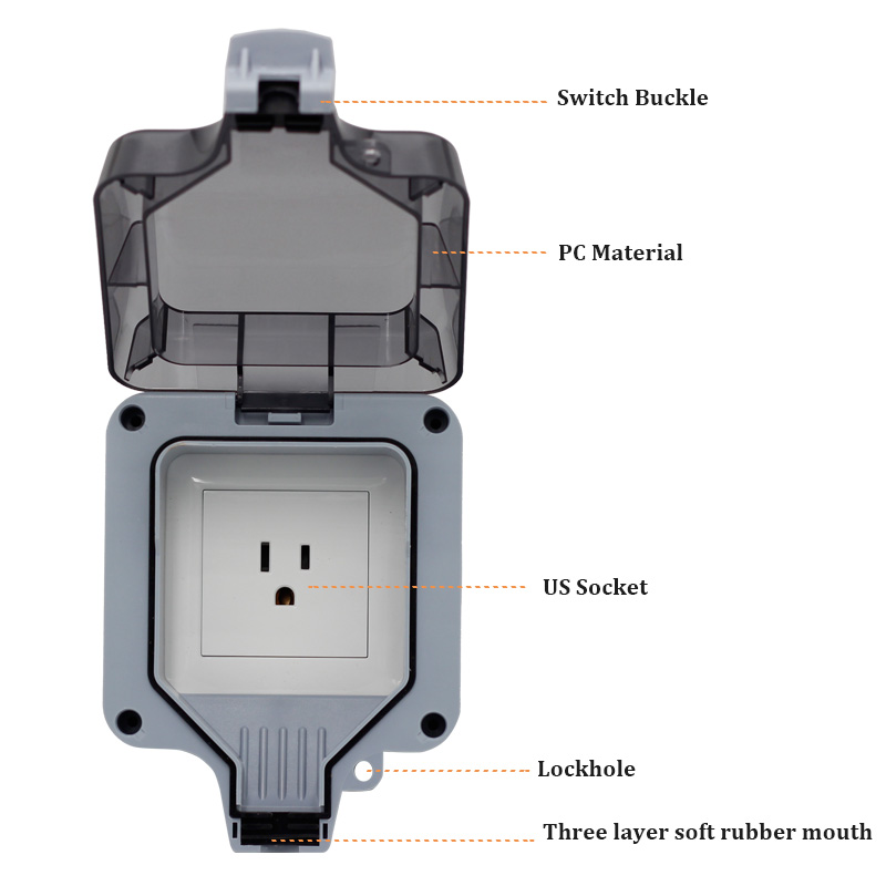 Outdoor NEMA 5-15R IP66 Weather&Dust Proof US Single Power Waterproof 16A Wall Socket