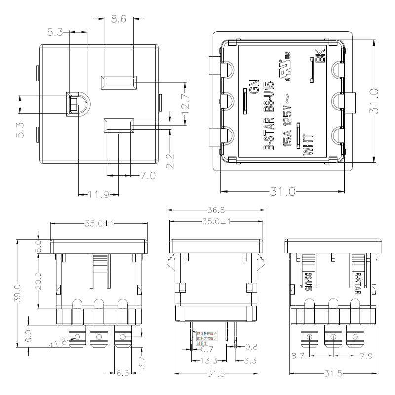IEC 15A 125V AC power American US standard socket 3 PIN plug PDU socket connector2