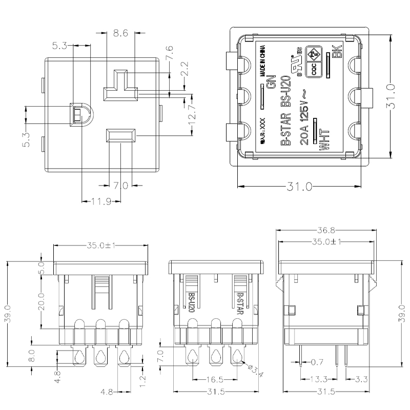 NEMA 5-20R 5-15R 20A US 3 Pins Power Socket Plug Panel Mount Type Female Connectors2