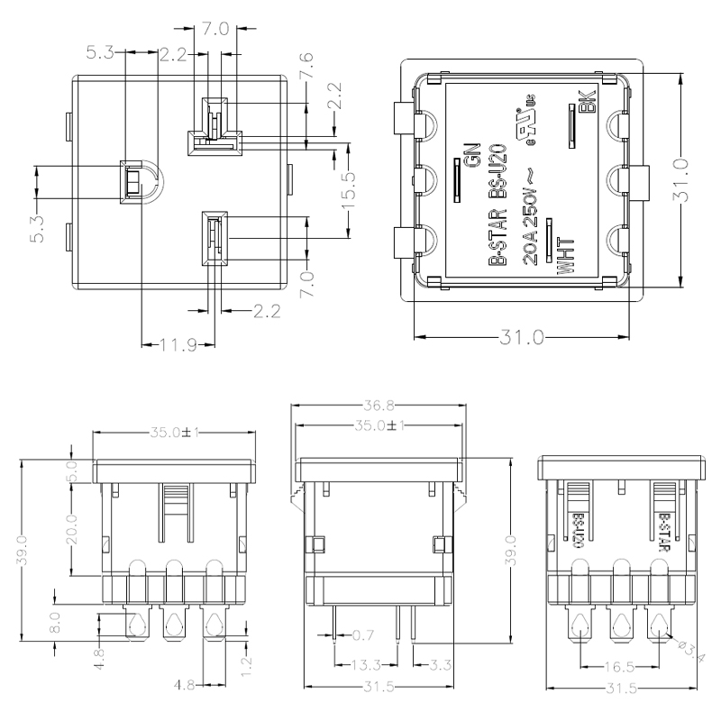 IEC 20A 250V AC power American USA standard socket 3 PIN plug PDU socket connector2