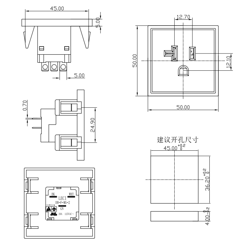 IEC 20A 250V AC power American USA standard socket 3 PIN plug PDU socket connector