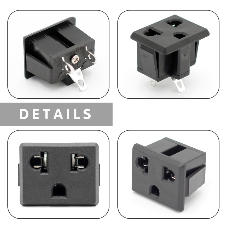 250V 10A 3 PIN USA JPN Type Industrial Plug AC Panel Mount Outlet Power Socket4