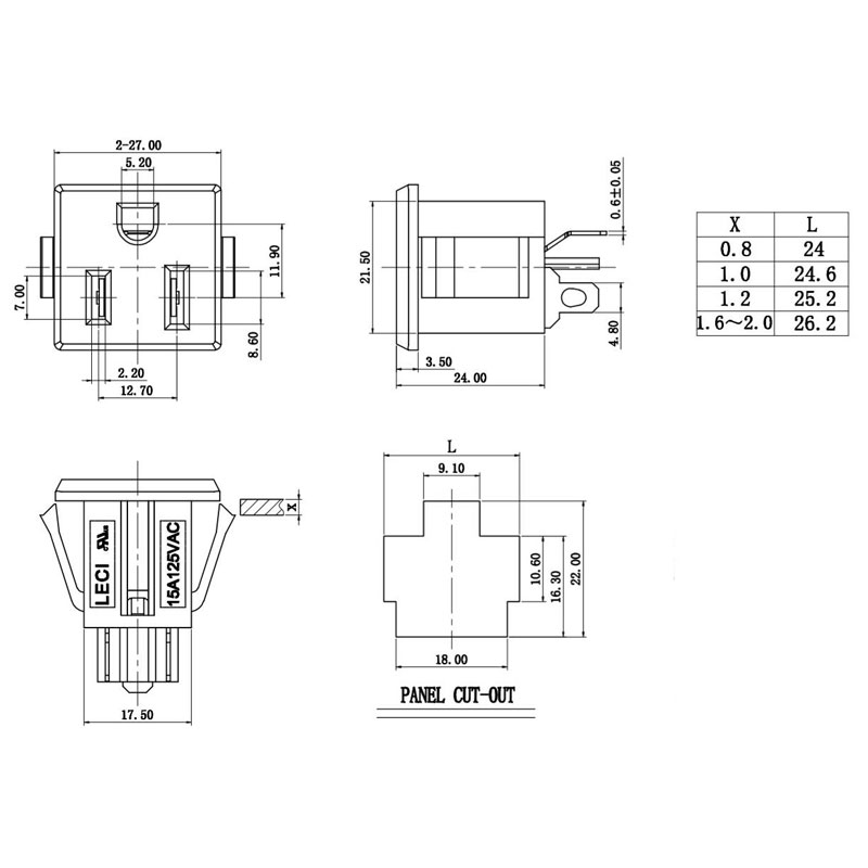NAME 5-15R 125V 10A white snap in panel mounting portable power station power socket
