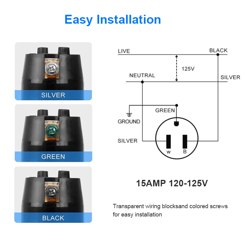15 Amp Flanged Inlet 125V NEMA 5-15 Socket RV Shore Power Inlet5