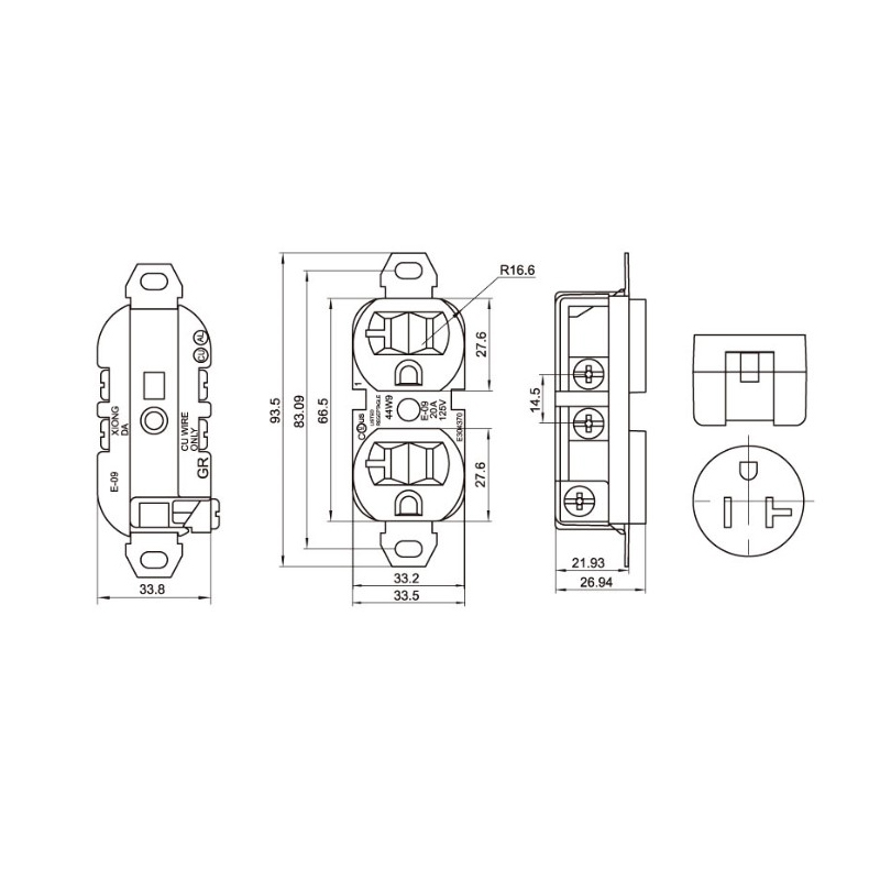 2 gang IEC 20A 250V AC power American US standard socket 3 PIN Double Female Wall Socket2