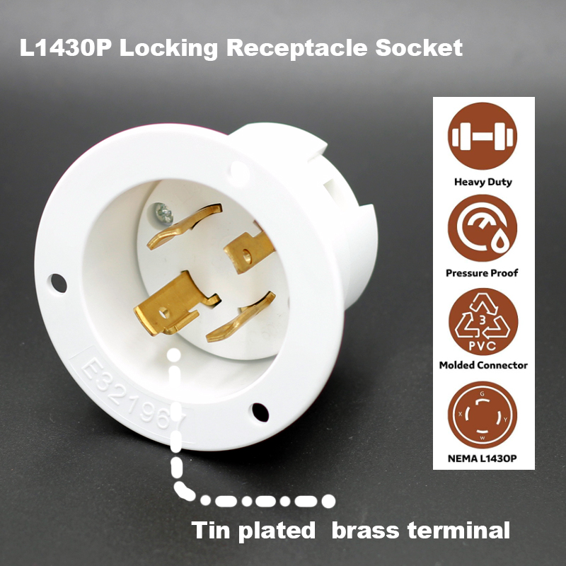 Superior Quality NEMA L14-30P Locking Inlet 4 Prong 125V Industrial Grade Flanged Inlet3
