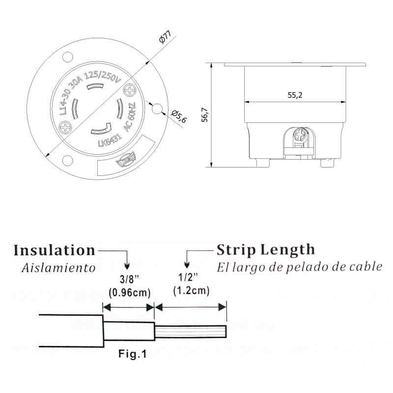 Superior Quality NEMA L14-30P Locking Inlet 4 Prong 125V Industrial Grade Flanged Inlet