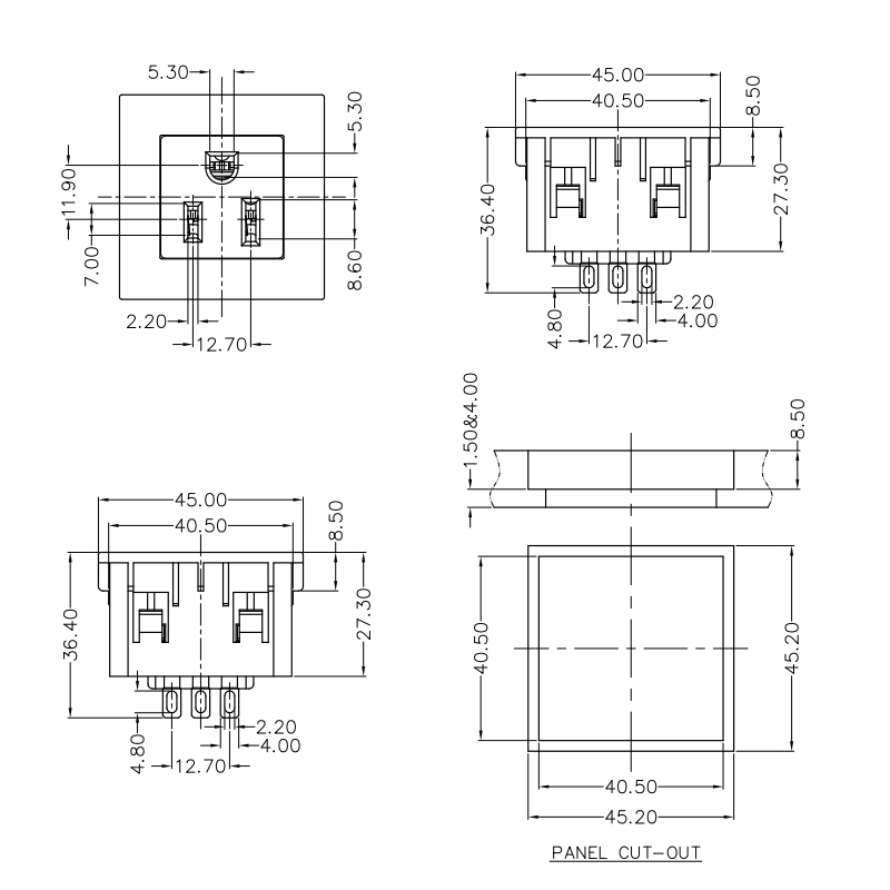 45*45 USA standard NEMA 5-15R IEC 15A 125V AC power American socket 3 PIN plug PDU socket connector with certification
