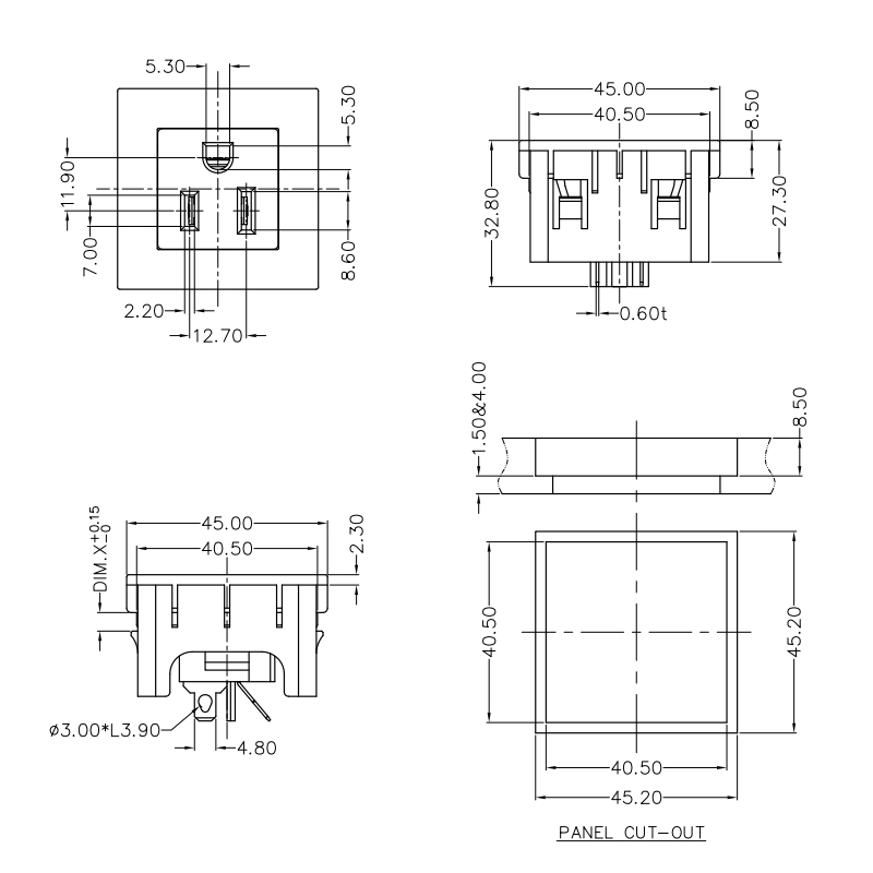 45*45 USA standard NEMA 5-15R IEC 15A 125V AC power American socket 3 PIN plug PDU socket connector2